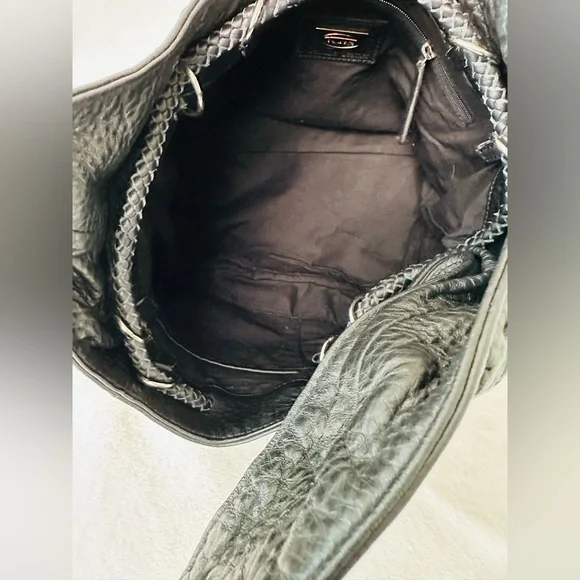 Talbots Black Pebbled Leather Hobo Shoulder Bag Medium Size - Picture 7 of 8